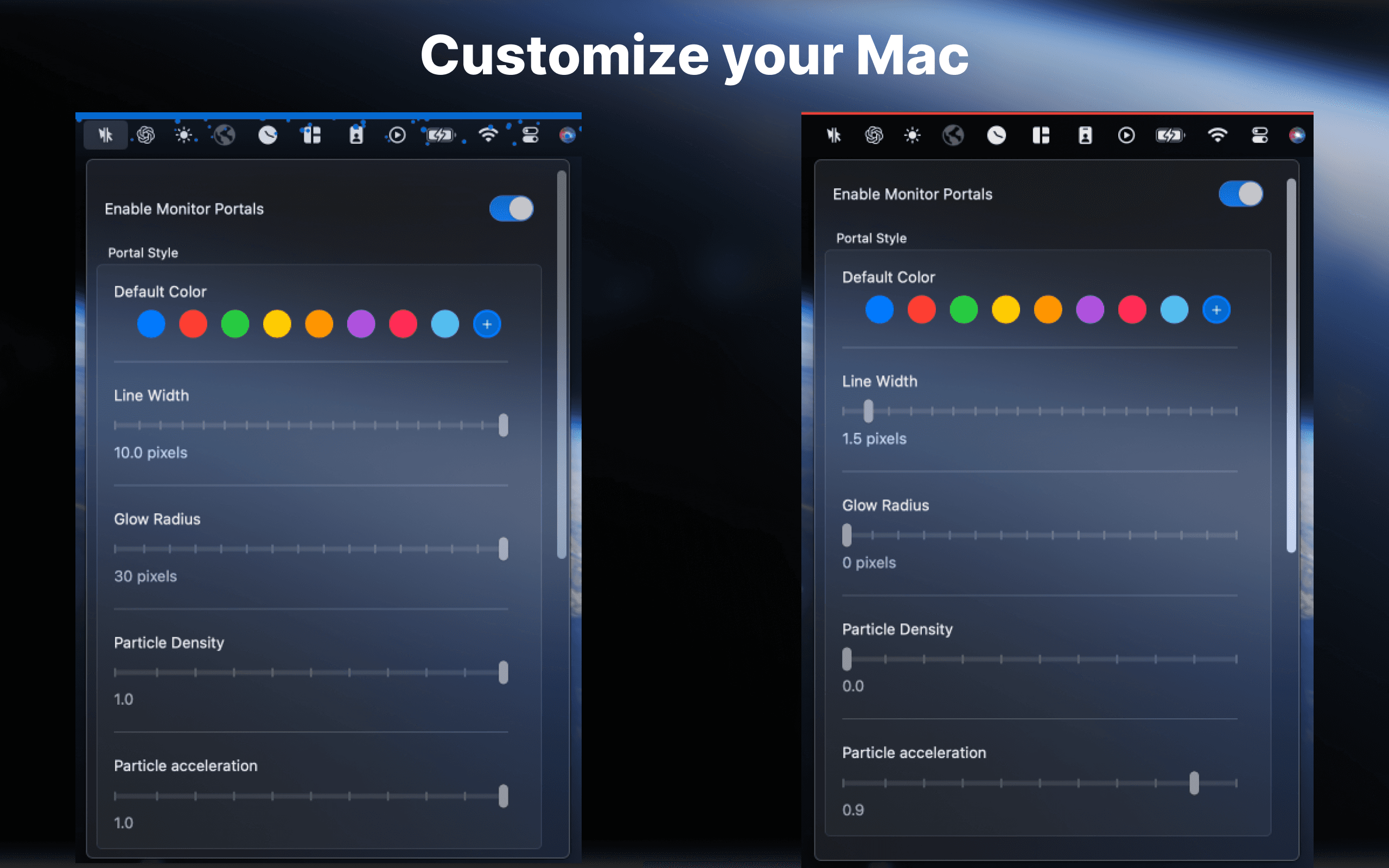 Dual monitor setup with portals